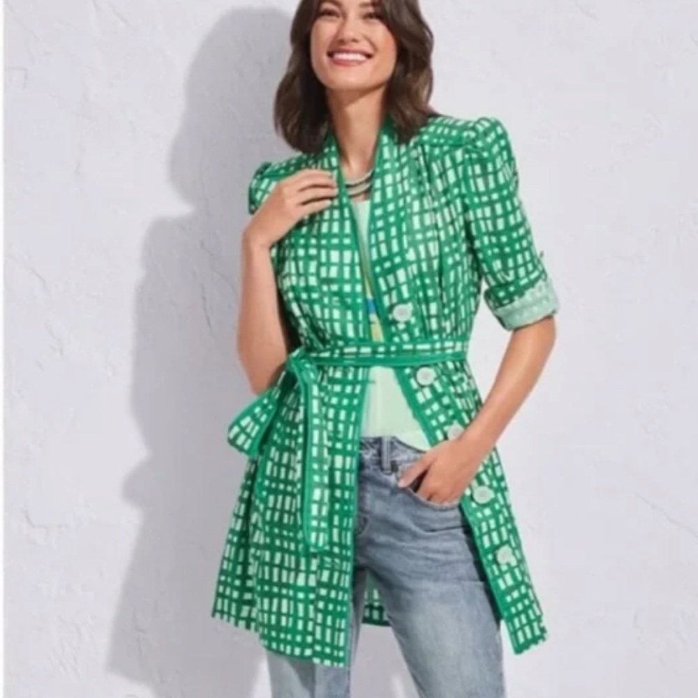 NWOT SZXL CAbi Circuit Jacket/Blazer/Minidress. Green and White Lightweight!